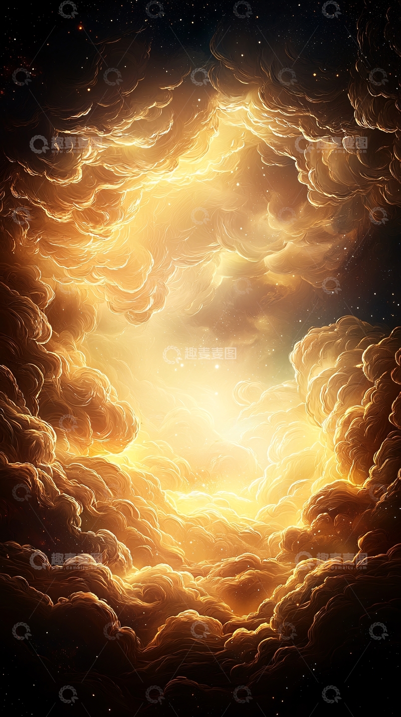 高清大图下载【趣麦麦图】金色光芒穿透云层