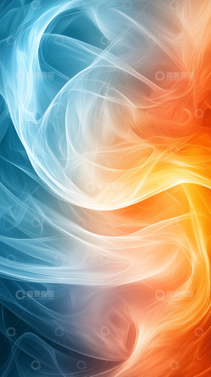 高清大图下载【趣麦麦图】蓝色橙色白色交织的烟雾