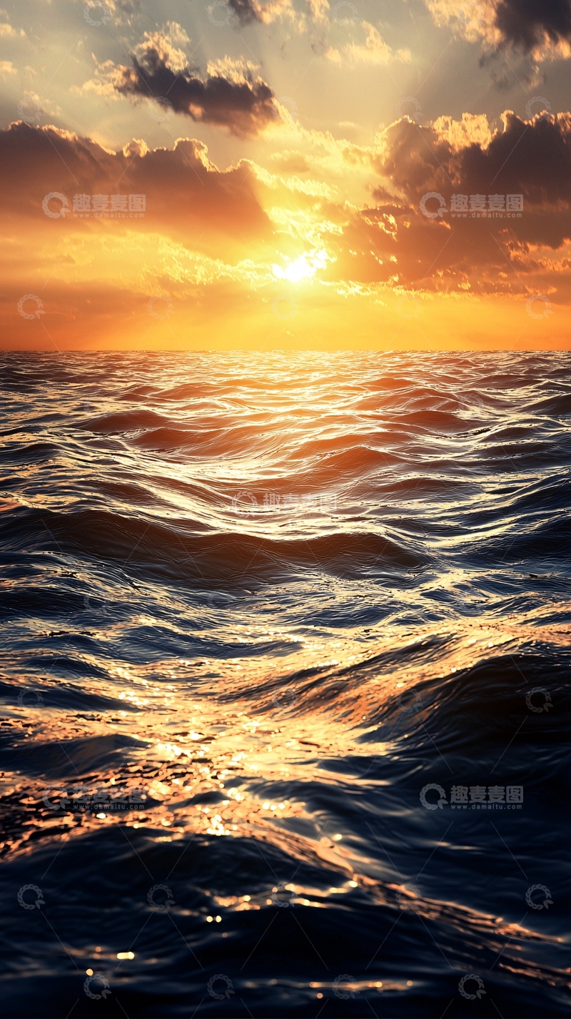 高清大图下载【趣麦麦图】波光粼粼的海面日落