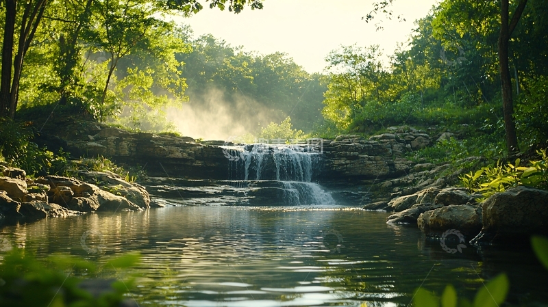 高清大图下载【趣麦麦图】森林中的小瀑布