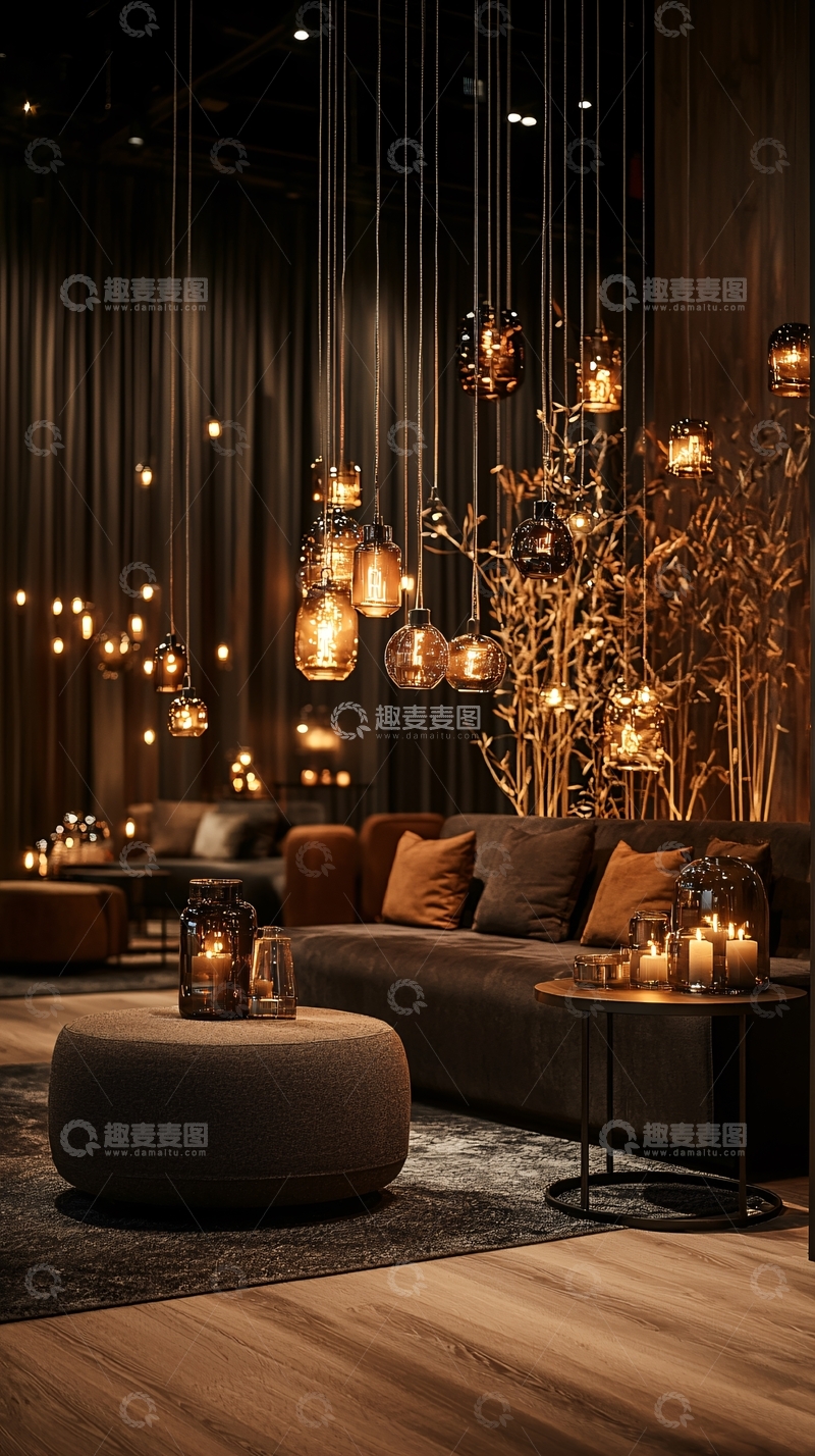 高清大图下载【趣麦麦图】温暖灯光下的室内休息区