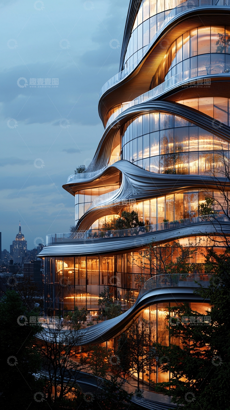 高清大图下载【趣麦麦图】扭曲玻璃幕墙的建筑