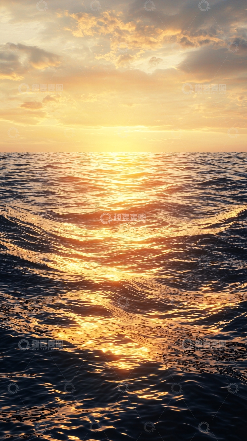 高清大图下载【趣麦麦图】金色日出下的海面