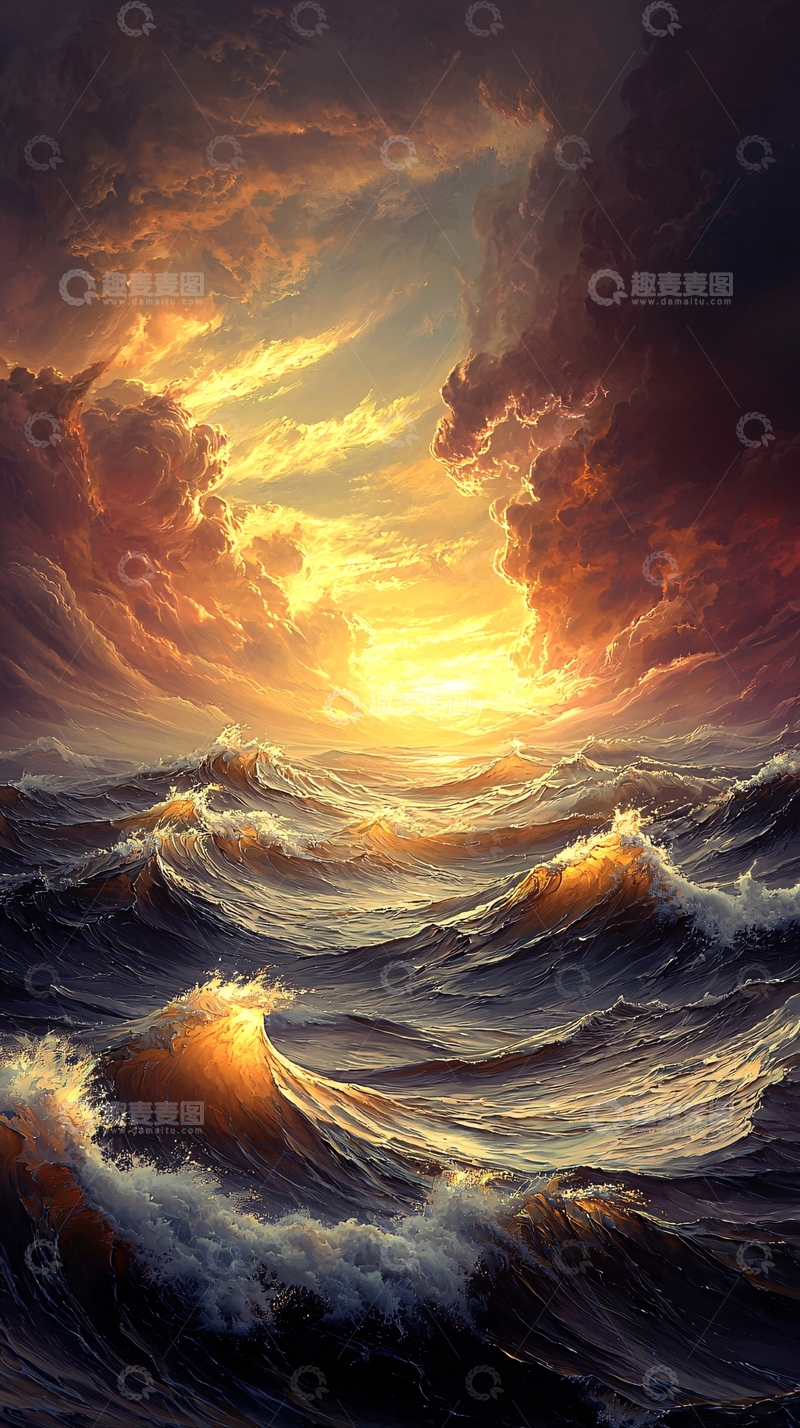 高清大图下载【趣麦麦图】波涛汹涌的金色海面