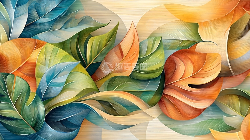 高清大图下载【趣麦麦图】抽象树叶水彩绘画