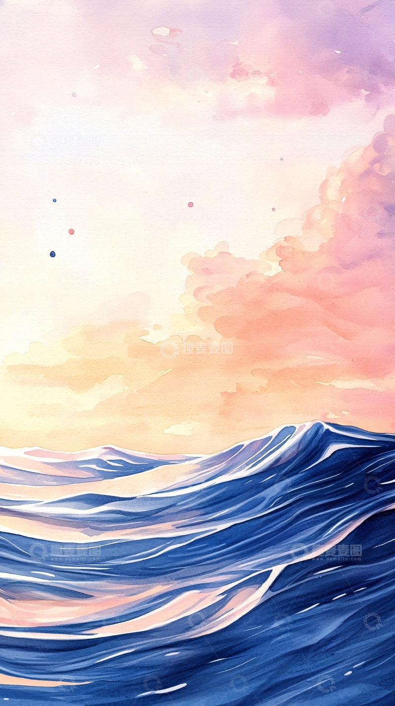 高清大图下载【趣麦麦图】粉色天空下的海浪
