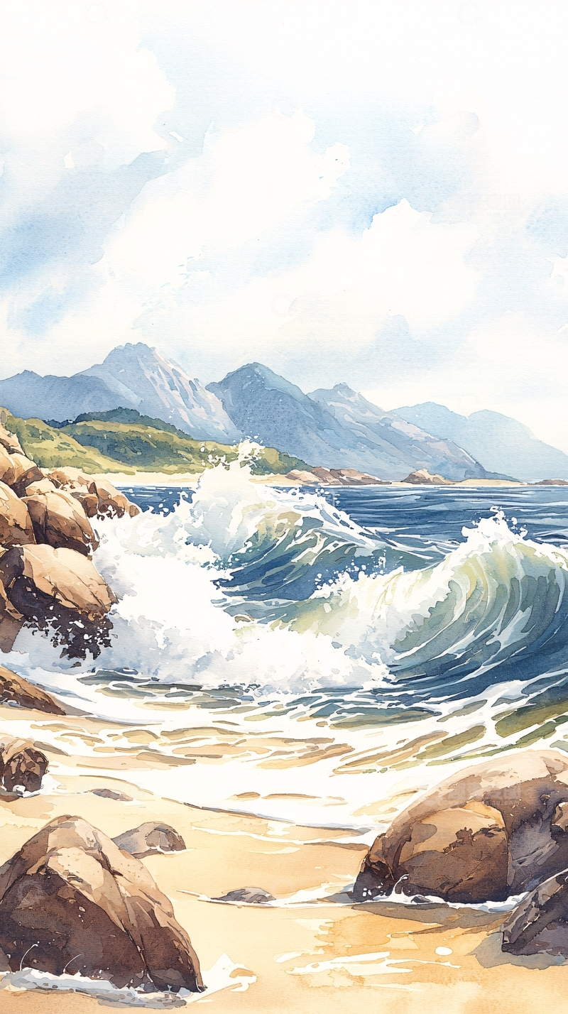 高清大图下载【趣麦麦图】海浪拍打礁石的唯美风景