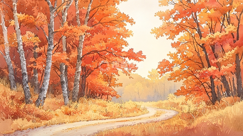 高清大图下载【趣麦麦图】秋日森林小路暖色调