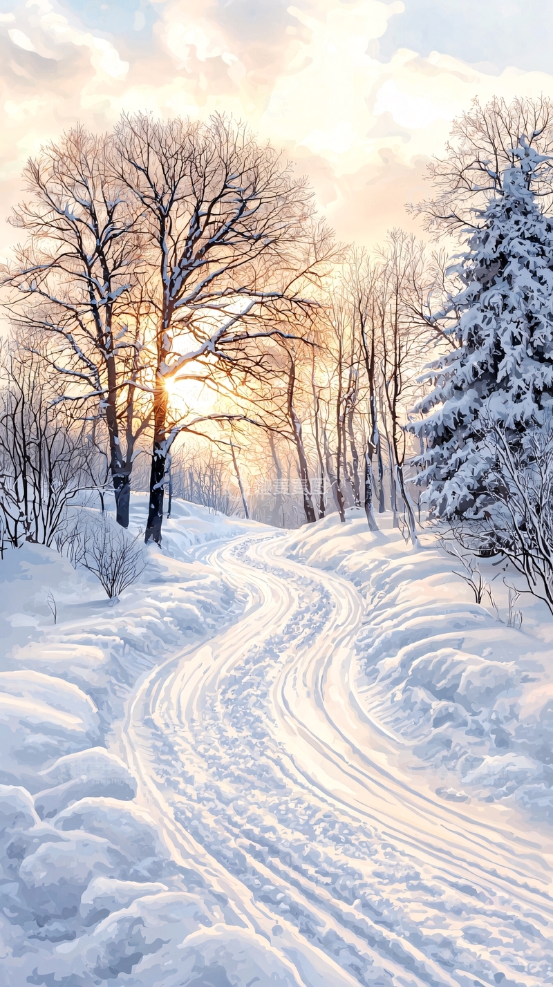 高清大图下载【趣麦麦图】冬日阳光下的雪路