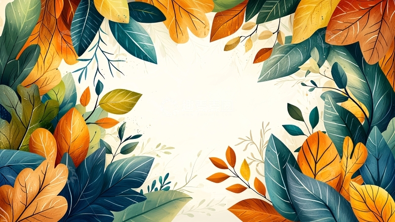 高清大图下载【趣麦麦图】彩色秋叶围绕的背景