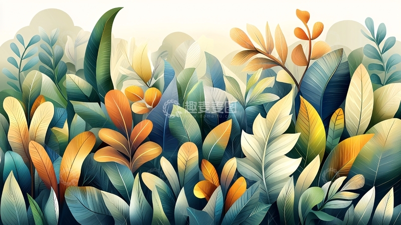 高清大图下载【趣麦麦图】水彩植物背景图