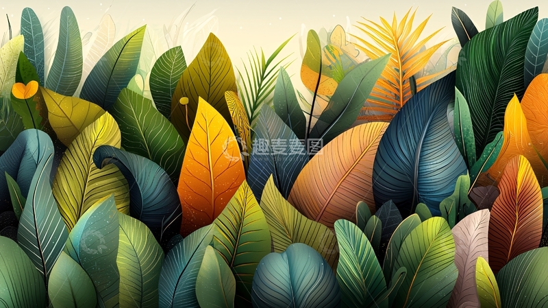 高清大图下载【趣麦麦图】抽象风格的植物叶子图案