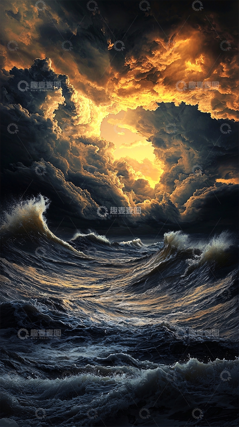 高清大图下载【趣麦麦图】海浪汹涌的暴风雨夜空