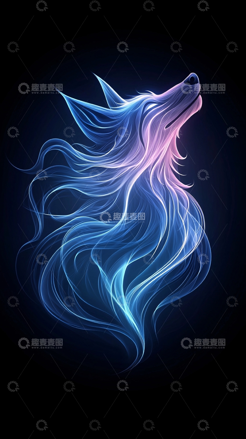 高清大图下载【趣麦麦图】蓝色渐变狼头剪影