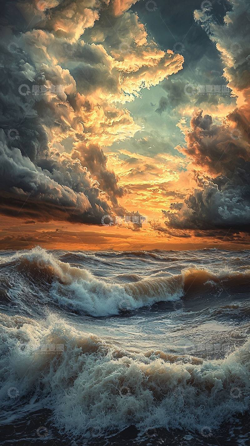 高清大图下载【趣麦麦图】波涛汹涌的海面上的暴风云