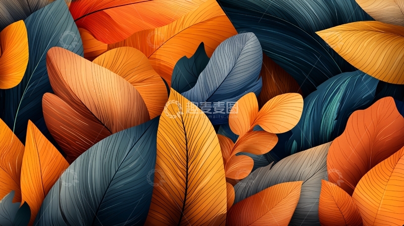 高清大图下载【趣麦麦图】抽象彩色叶片图案