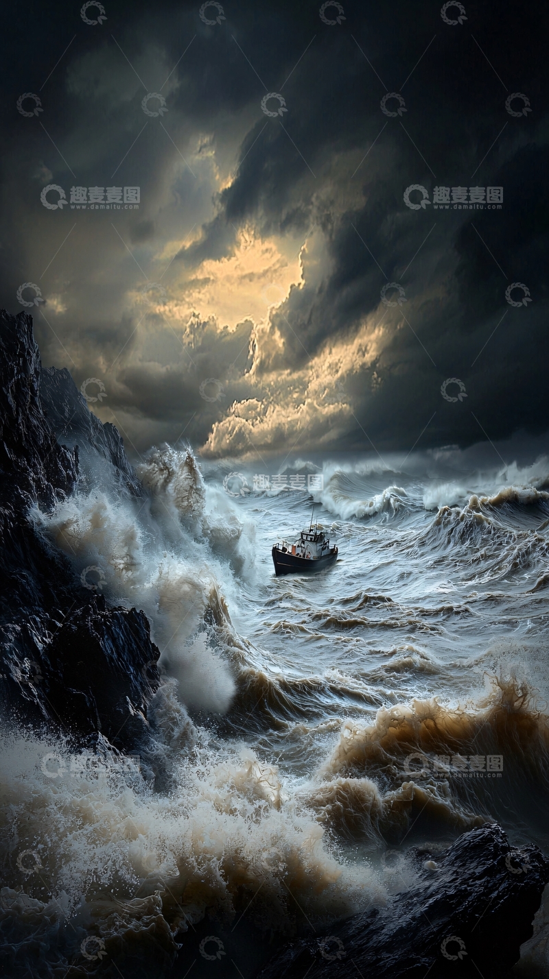 高清大图下载【趣麦麦图】暴风雨中的小船