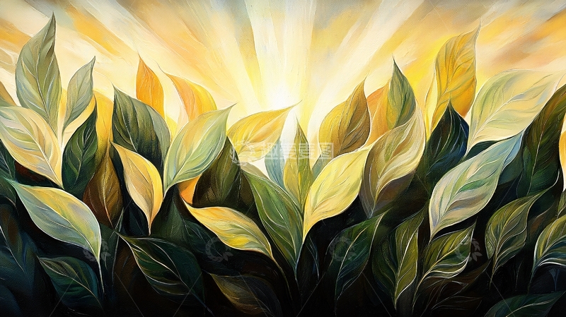 高清大图下载【趣麦麦图】金色的光芒下的叶子