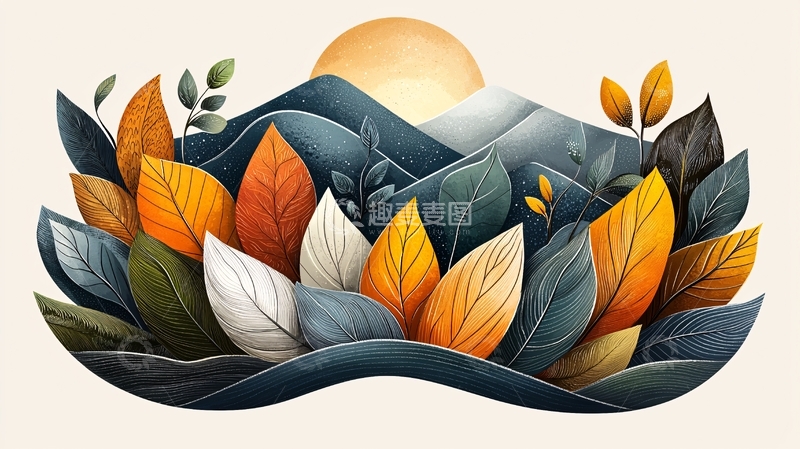 高清大图下载【趣麦麦图】山峰与植物的艺术插画