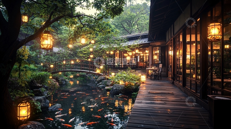 高清大图下载【趣麦麦图】夜色下的庭院灯光
