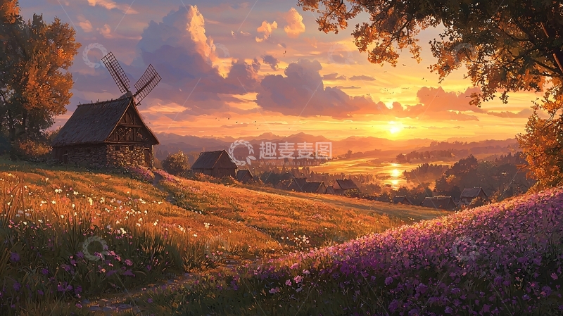 高清大图下载【趣麦麦图】田园风光唯美夕阳