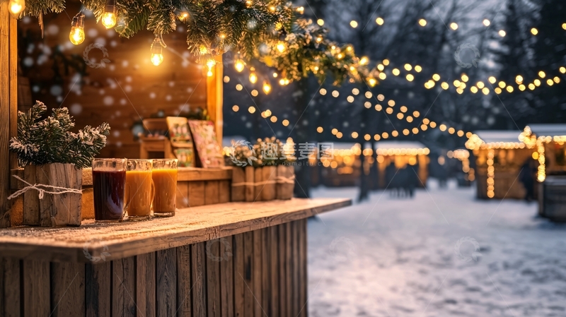 高清大图下载【趣麦麦图】冬季夜晚的节日集市