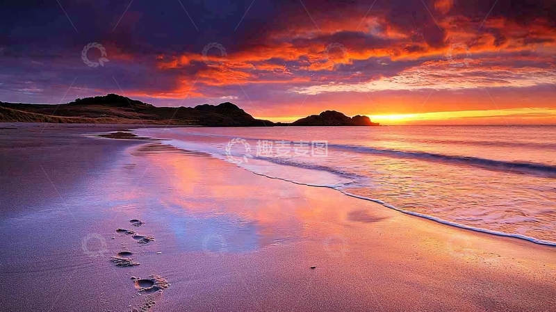 高清大图下载【趣麦麦图】海边日落天空云彩