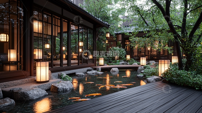 高清大图下载【趣麦麦图】-日式庭院灯光