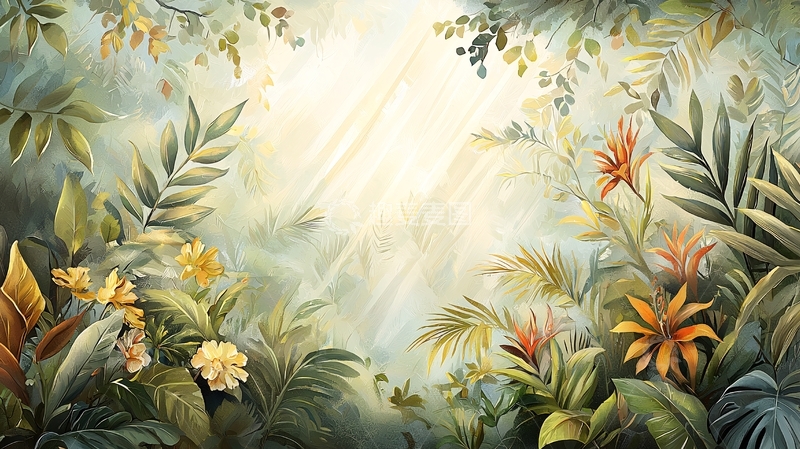 高清大图下载【趣麦麦图】热带植物光影绘画