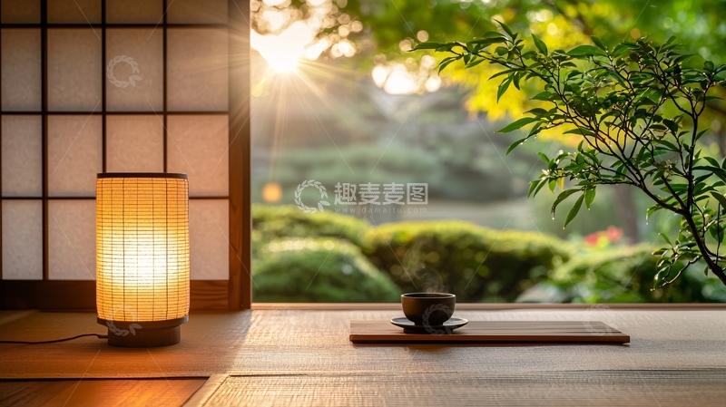 日式庭院窗外风景