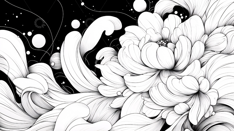 高清大图下载【趣麦麦图】黑白花卉线条艺术作品