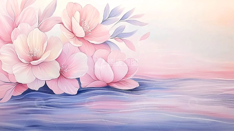 高清大图下载【趣麦麦图】粉色花朵水面倒影