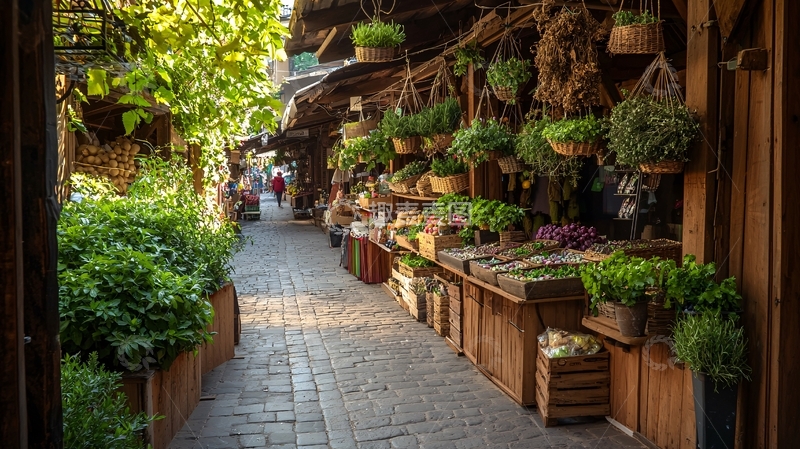 高清大图下载【趣麦麦图】绿植环绕的店铺外街景