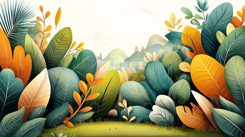 高清大图下载【趣麦麦图】生机勃勃的卡通植物丛林