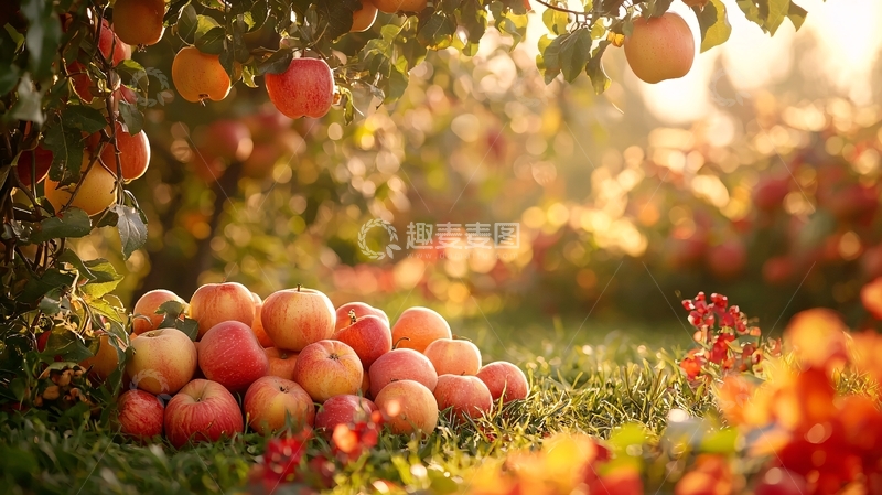 高清大图下载【趣麦麦图】阳光下的丰收苹果场景
