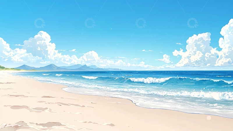 平静海面天空朵朵白云