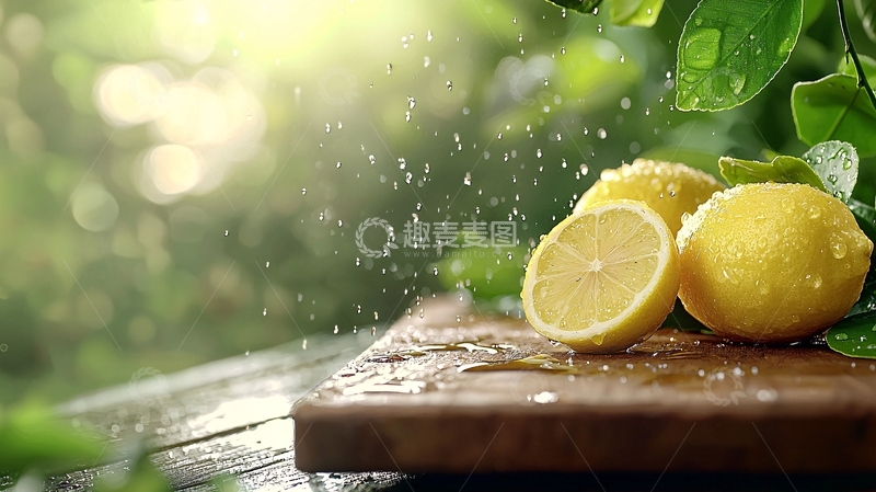 高清大图下载【趣麦麦图】柠檬切片在木板上