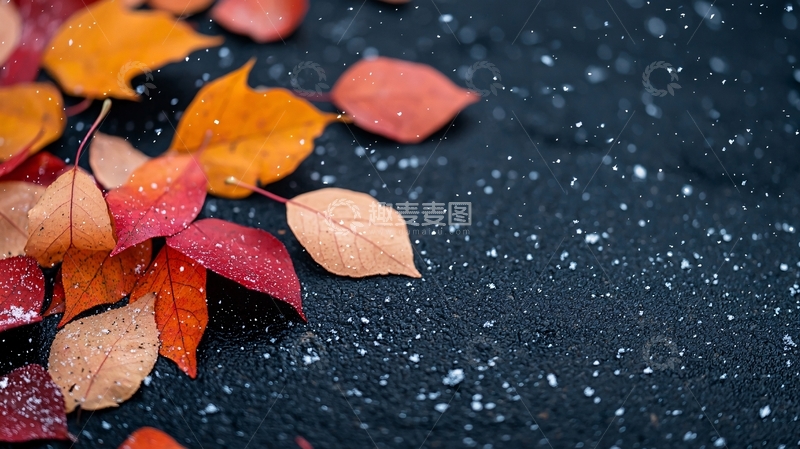 高清大图下载【趣麦麦图】落叶在湿漉漉的地面
