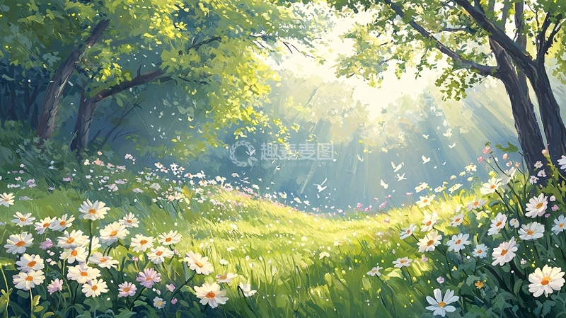 高清大图下载【趣麦麦图】森林阳光草地野花
