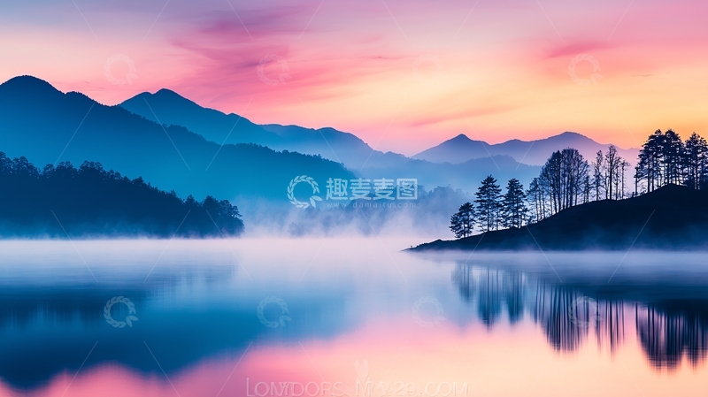 高清大图下载【趣麦麦图】宁静湖面山水如画