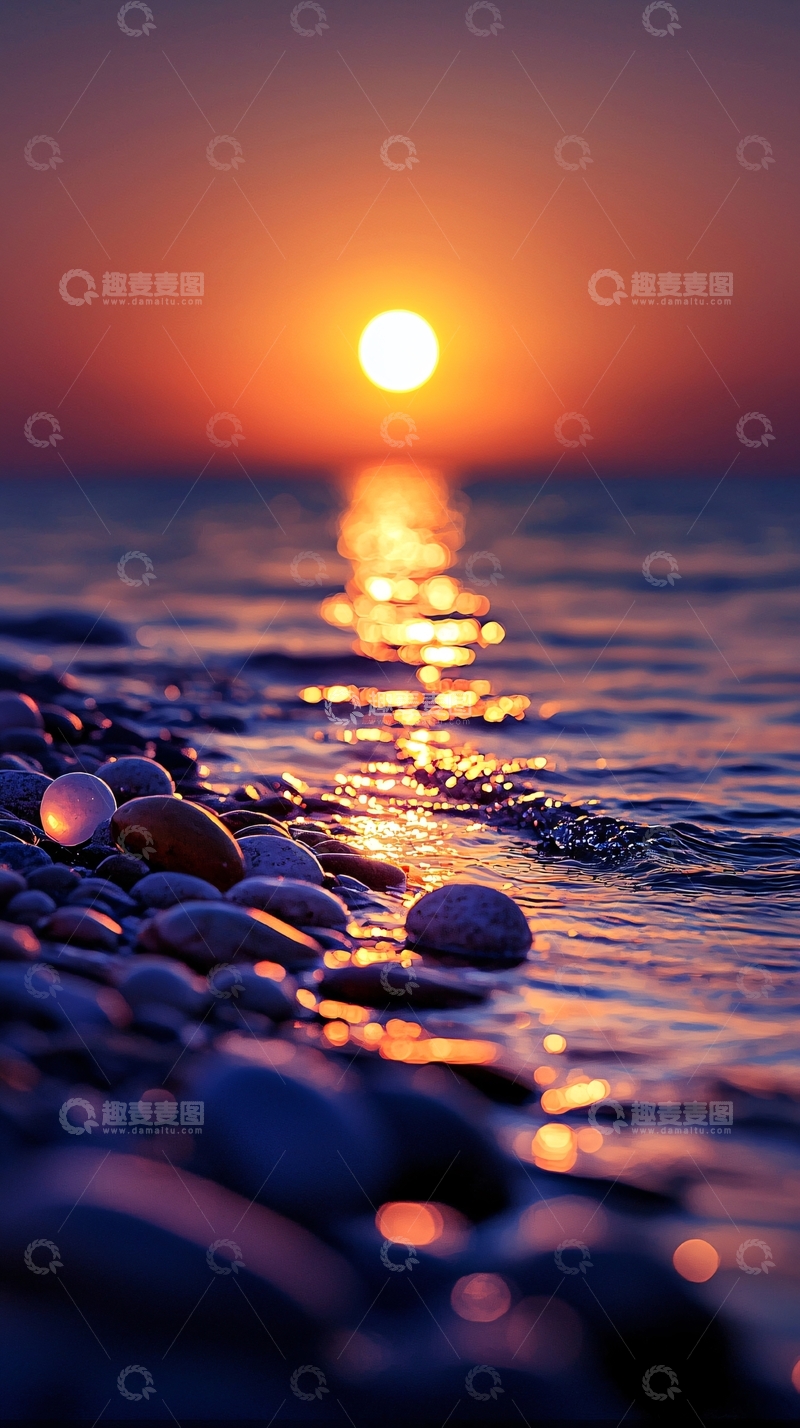 高清大图下载【趣麦麦图】海边日落金色海面
