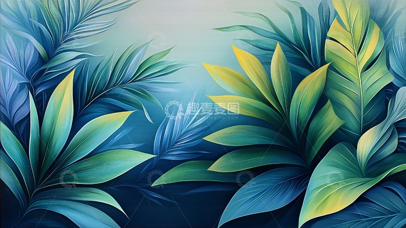 高清大图下载【趣麦麦图】水彩风格的植物叶片