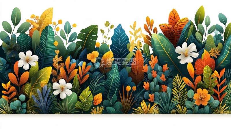 高清大图下载【趣麦麦图】热带植物花卉密集背景