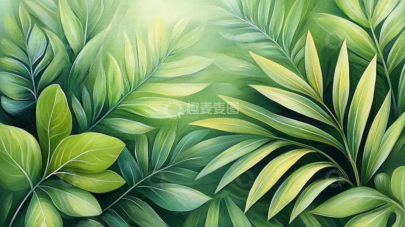 高清大图下载【趣麦麦图】绿意盎然的植物叶片背景