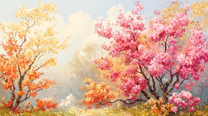 高清大图下载【趣麦麦图】绚丽秋景油画风格