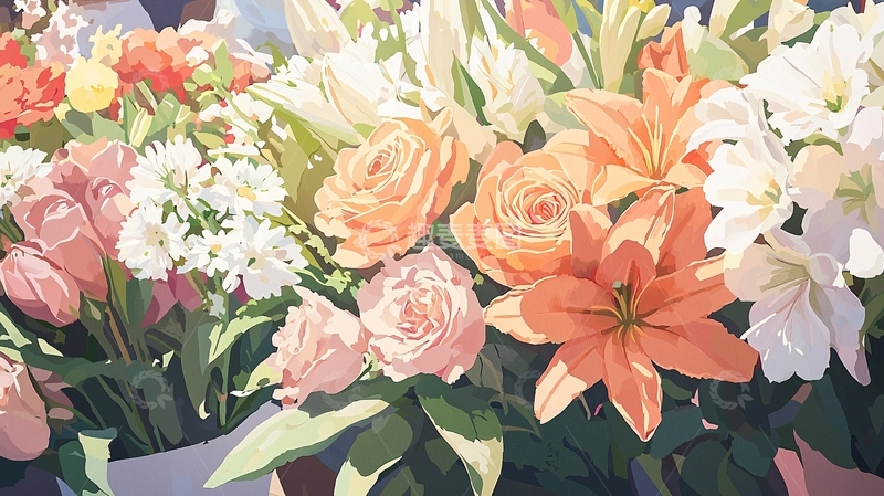 高清大图下载【趣麦麦图】鲜花市场色彩缤纷