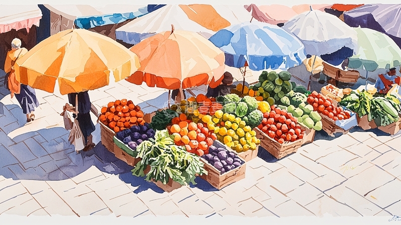 高清大图下载【趣麦麦图】色彩鲜艳的市场水果摊