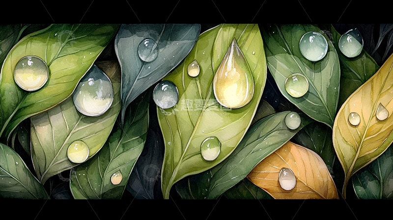 高清大图下载【趣麦麦图】绿叶上的水滴