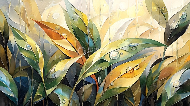 高清大图下载【趣麦麦图】水滴在绿叶上