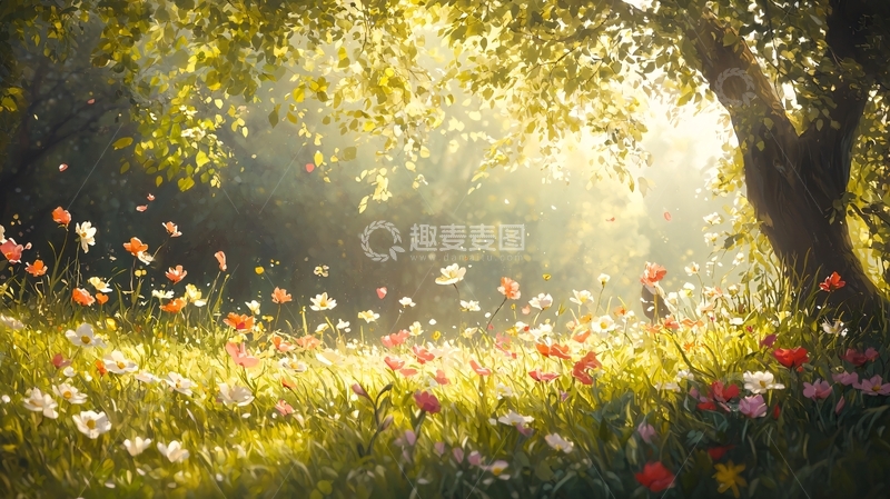 阳光下的草地鲜花